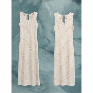 Vintage Eddie Bauer Cream Linen Maxi Dress | Romantic Cottagecore Minimal | S